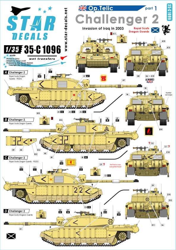 Lot de 6 décalcomanies Star Decals 35-C1096. Telic 1/35