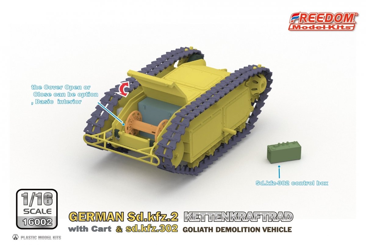 Freedom 16002 ALLEMAND SD.KFZ.2 KETTENKRAFTRAD &amp;amp; SD.KFZ.302 VÉHICULE DE DÉMOLITION GOLIATH 1/16 – imagen 9
