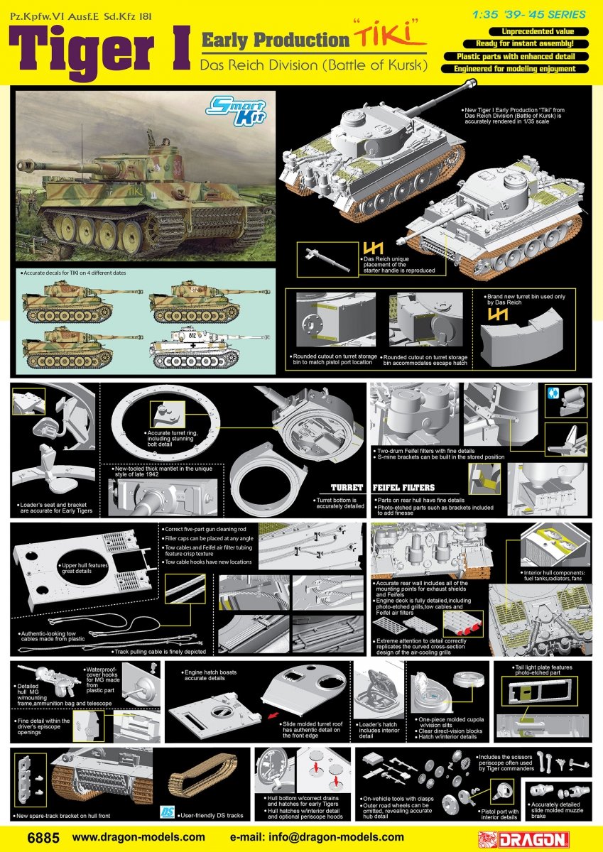 Dragon 6885 Tiger I Early Production TiKi Das Reich Division (Bataille de Kharkov) (1/35)