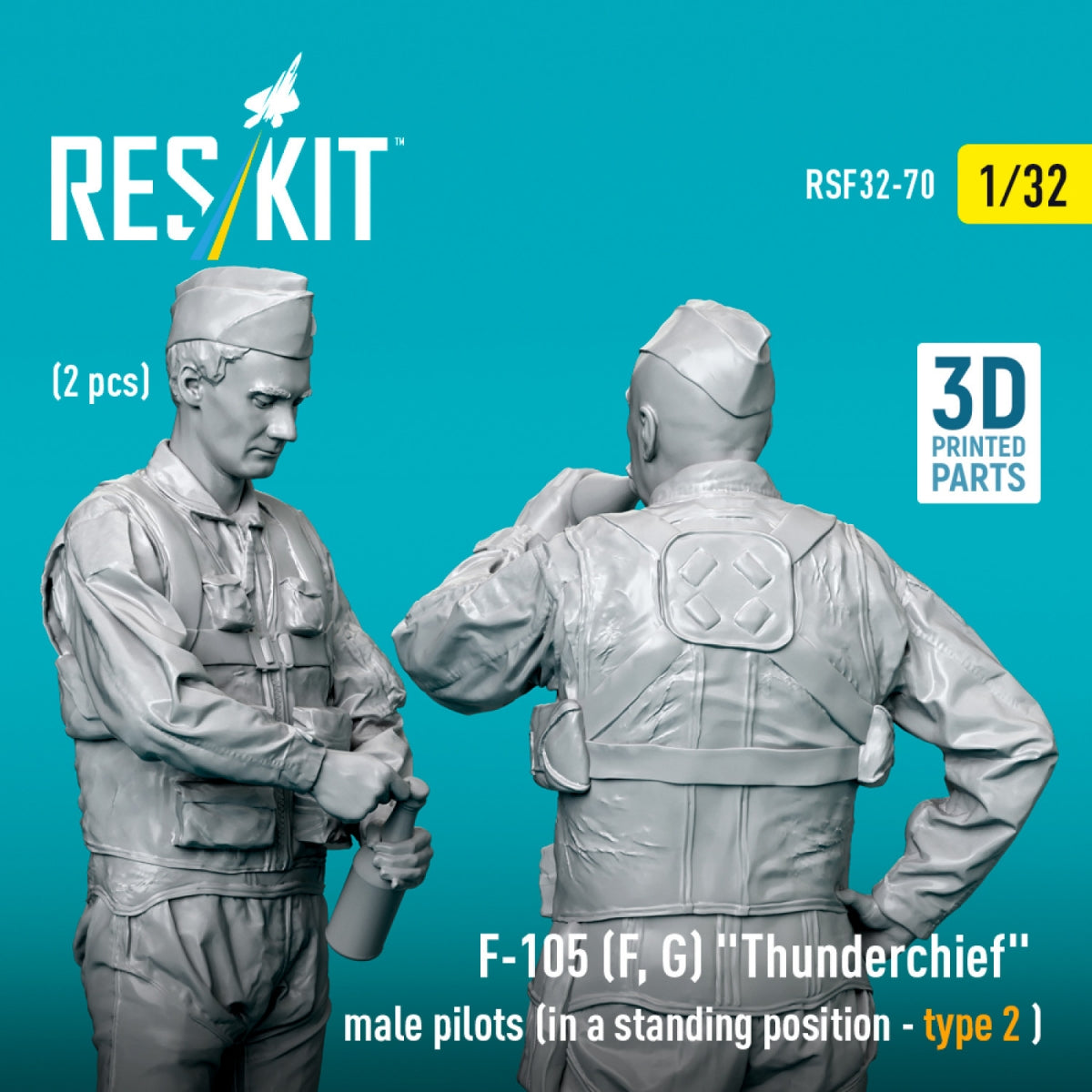 RESKIT RSF32-0069 F-105 (F, G) « Thunderchief » pilotes masculins (position debout - type 1) (2 pièces) (Impression 3D) 1/32 – Bild 3
