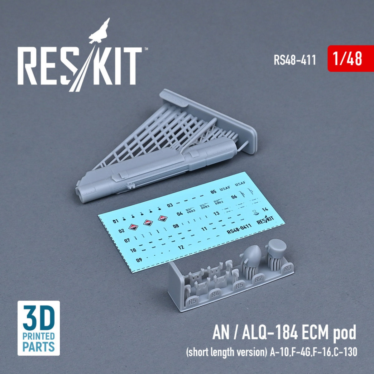 RESKIT RS48-0411 AN/ALQ-184 ECM POD (VERSION COURTE) (IMPRIMÉE EN 3D) 1/48 – Bild 2