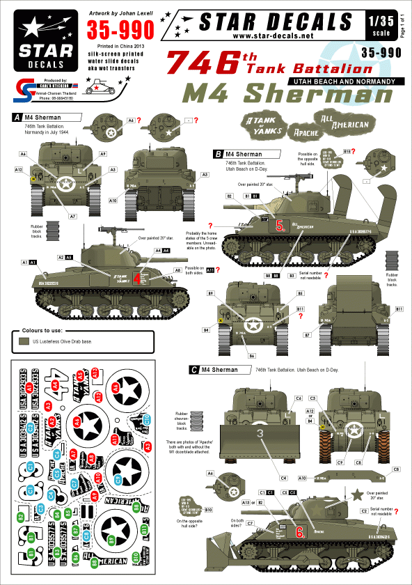 Star Decals 35-990 US 746e Bataillon de Chars 1/35