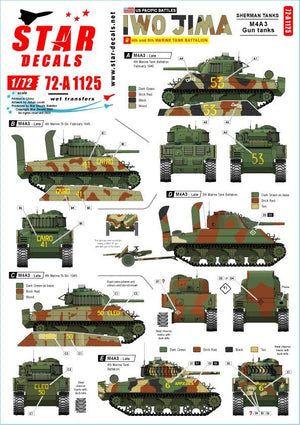 Star Decals 72-A1125 GUERRES DU PACIFIQUE AMÉRICAINES - IWO JIMA Chars Sherman USMC 1/72