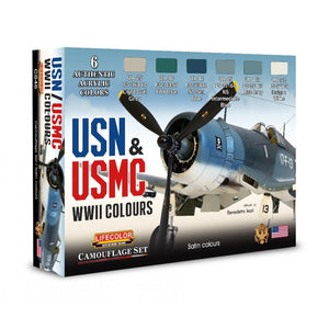 Coffret de peinture acrylique Lifecolor CS46 - Avions américains - Série 1 USN et USMC Seconde Guerre mondiale - 6 x 22 ml