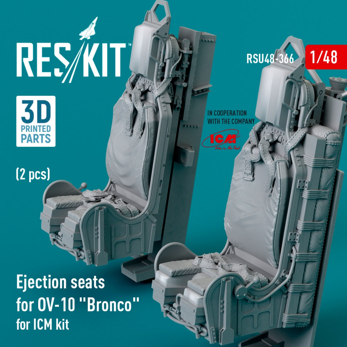 Sièges éjectables RESKIT RSU48-0366 pour OV-10 « Bronco » (2 pièces) pour kit ICM (impression 3D) au 1/48 – image 2