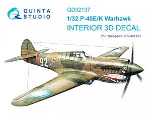 Intérieur imprimé en 3D et coloré sur papier décalcomanie Quinta Studio QD32137 P-40E/K (Hasegawa) 1/32