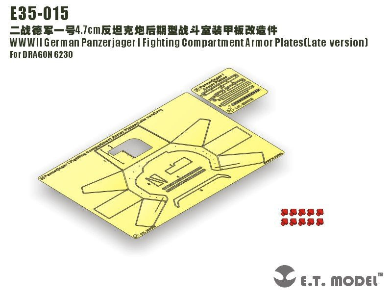 ET Model E35-015 Plaques de blindage du compartiment de combat du Panzerjäger I allemand de la Seconde Guerre mondiale (version tardive) (pour DRAGON 6230) (1/35)