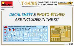 TOURELLE COMPOSITE MiniArt 35301 T-34/85. 112 USINE. KIT INTÉRIEUR ÉTÉ 1944 1/35 – immagine 2
