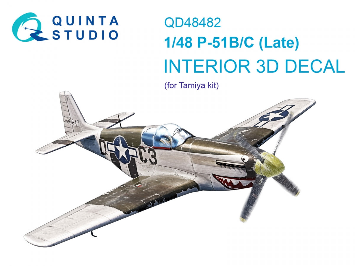 Intérieur coloré imprimé en 3D sur papier décalcomanie Quinta Studio QD48482 P-51B/C (version tardive) (Tamiya) 1/48