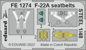 Ceintures de sécurité Eduard FE1274 F-22A en acier, j&amp;#39;adore les maquettes au 1/48
