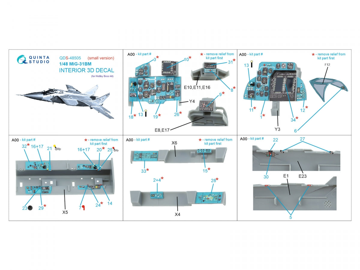 Intérieur imprimé en 3D et coloré sur papier décalcomanie Quinta Studio QDS-48505 MiG-31BM (Hobby Boss) (Petite version) 1/48 – Bild 2