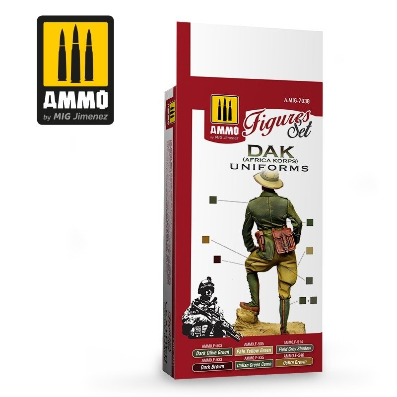 Munitions de Mig Jimenez 7038 DAK UNIFORMS (AFRIKA KORPS) FIGURINES SET 6x17ml – immagine 2
