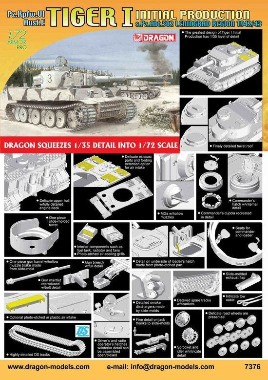 Dragon 7376 Tiger I, Production initiale s.Pz.Abt.502 Région de Leningrad 1942/43 (1/72) – image 2