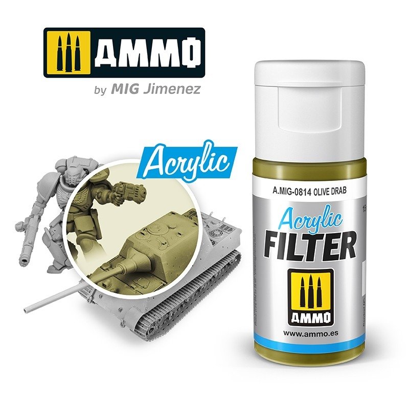 Filtre acrylique Ammo of Mig 0814, vert olive, 15 ml