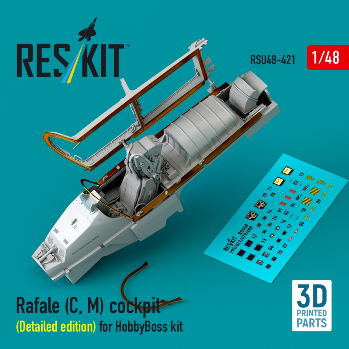 RESKIT RSU48-0421 Rafale (C, M) cockpit (Detailed edition) for HobbyBoss kit (3D printed) 1/48