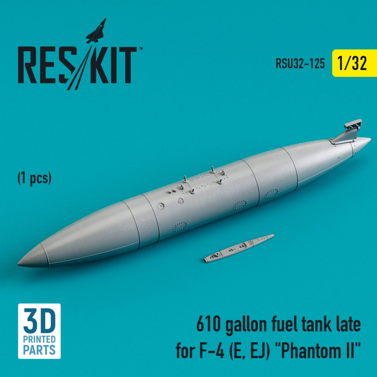 Réservoir de carburant RESKIT RSU32-0125 de 610 gallons pour F-4 (E, EJ) « Phantom II » (impression 3D) à l'échelle 1/32