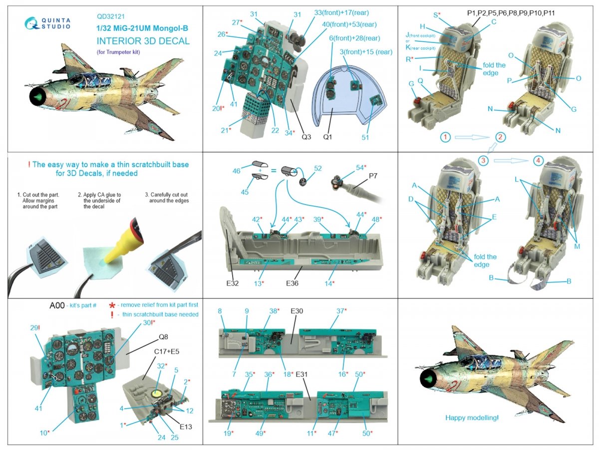 Intérieur imprimé en 3D et coloré du MiG-21UM (Trumpeter) par Quinta Studio QD32121, échelle 1/32  – image 15