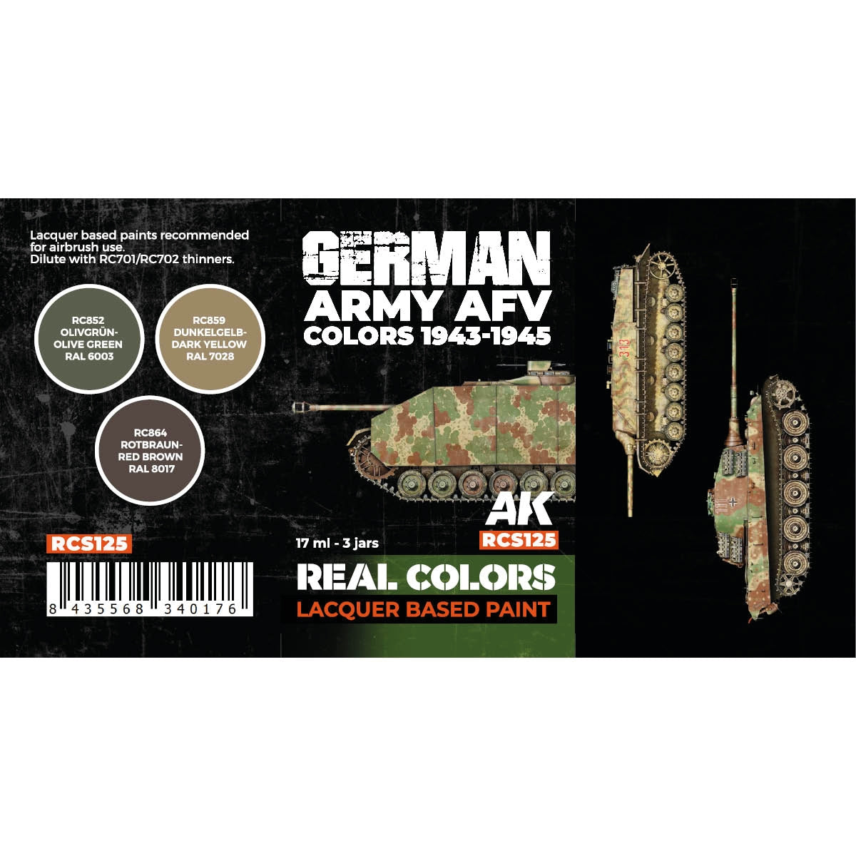 Peinture AK Interactive RCS125, couleurs des véhicules blindés de l&amp;#39;armée allemande (1943-1945), 3 flacons de 17 ml. – Bild 2