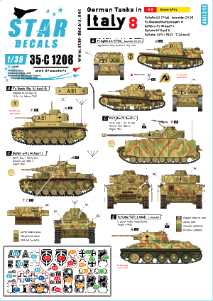 Star Decals 35-C1208 Chars allemands en Italie n° 8 Véhicules blindés mixtes 1/35