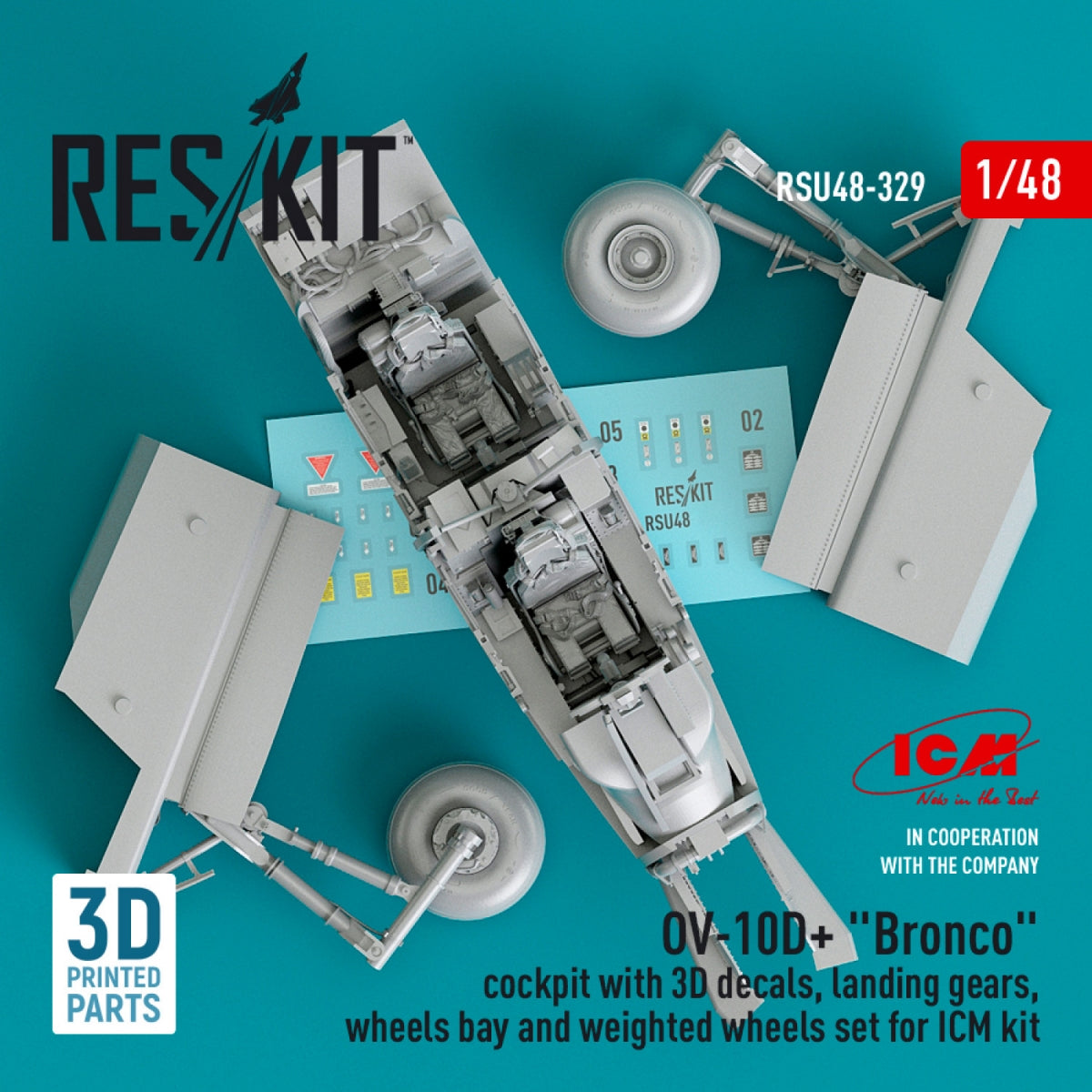 RESKIT RSU48-0329 OV-10D+ « BRONCO » COCKPIT AVEC DÉCALCOMANIES 3D, TRAIN D&amp;#39;ATTERRISSAGE, BAIE DE ROUE ET JEU DE ROUE LESTÉ POUR MAQUETTE ICM (IMPRIMÉ EN 3D) 1/48