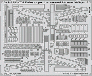 Eduard 53140 USS CV-5 Yorktown part 1 cranes &amp;amp; life boats MERIT 1/350