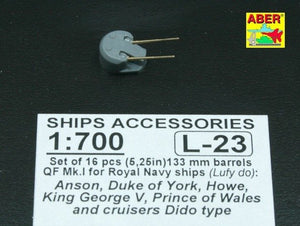 Aber 1/700L-23 Ensemble de 16 canons de 133 mm (5,25 pouces) QF Mk.1 pour cuirassés et croiseurs de classe King George V de la Royal Navy, type Dido, échelle 1/700 – imagen 2