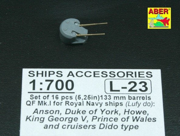 Aber 1/700L-23 Ensemble de 16 canons de 133 mm (5,25 pouces) QF Mk.1 pour cuirassés et croiseurs de classe King George V de la Royal Navy, type Dido, échelle 1/700 – imagen 2