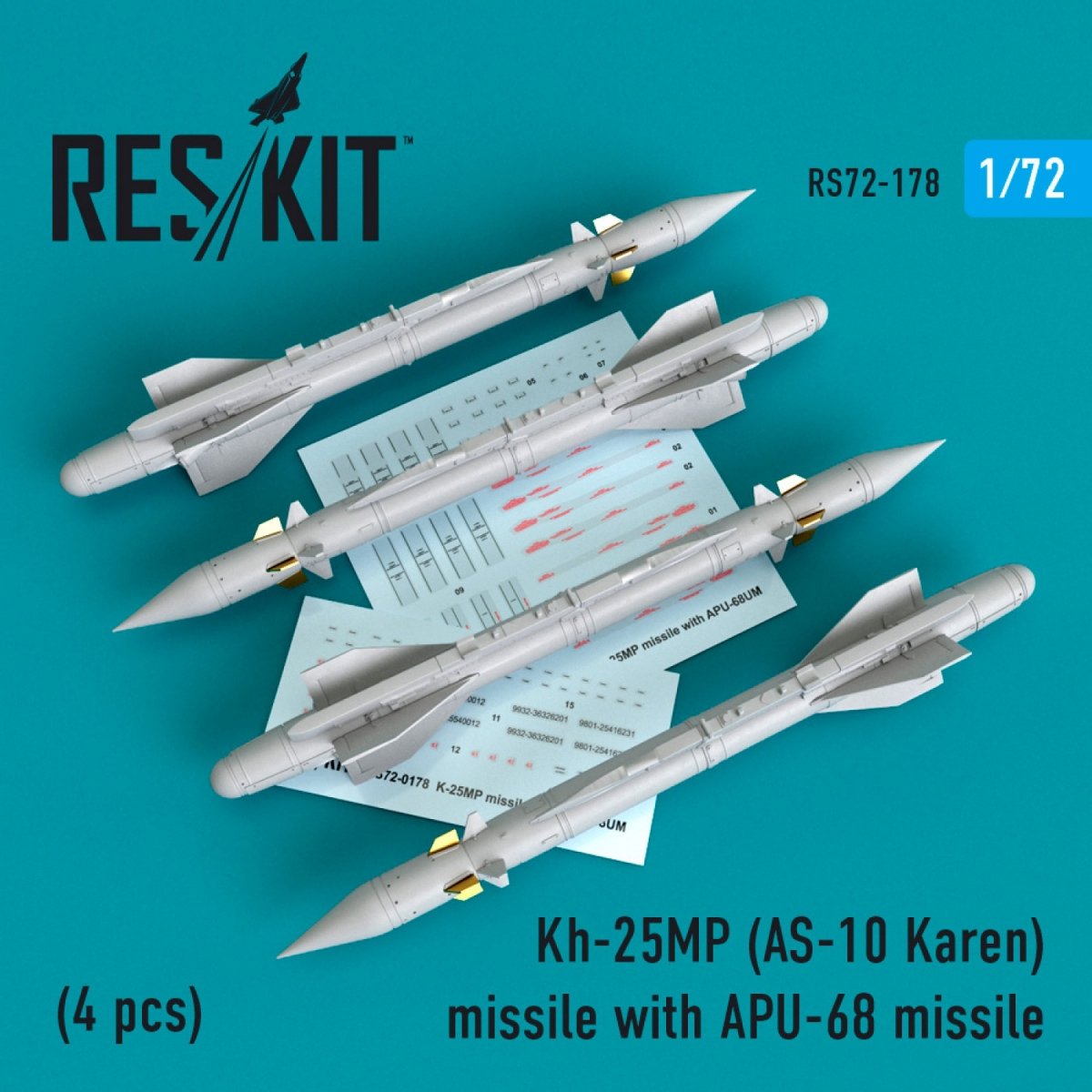 RESKIT RS72-0178 KH-25MP (AS-10 KAREN) MISSILES AVEC APU-68 (4 PIÈCES) 1/72 