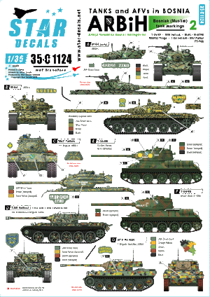 Star Decals 35-C1124 ARBiH (Musulman). T-34/85, M18 Hellcat, T-55/Hellcat, M-84, M-60PB, M53/59 Prague, PT-76B, M47 Patton 1/35