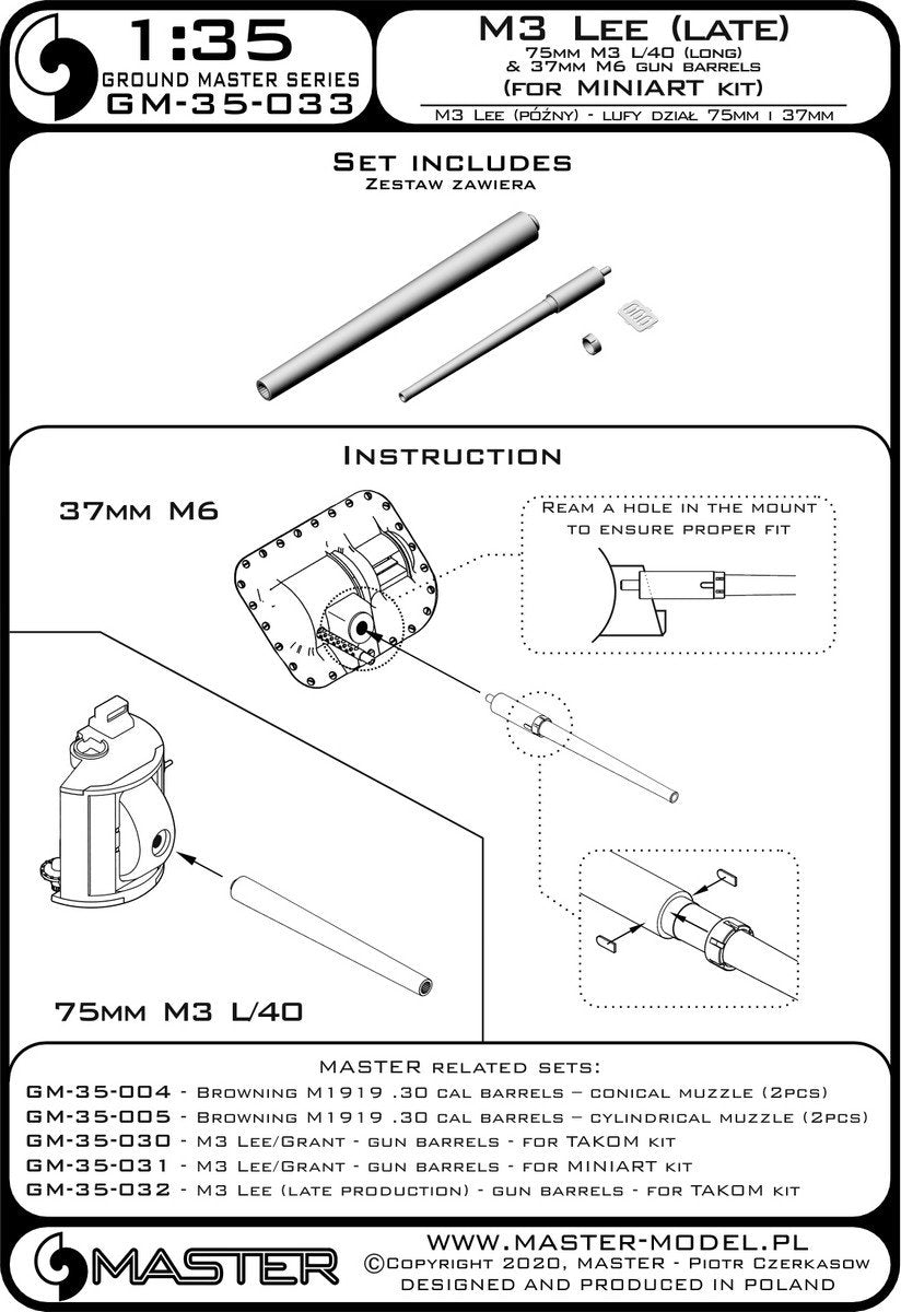 Canons d&amp;#39;armes Master GM-35-033 M3 Lee (production tardive) pour kit Mini Art 1/35 – immagine 4