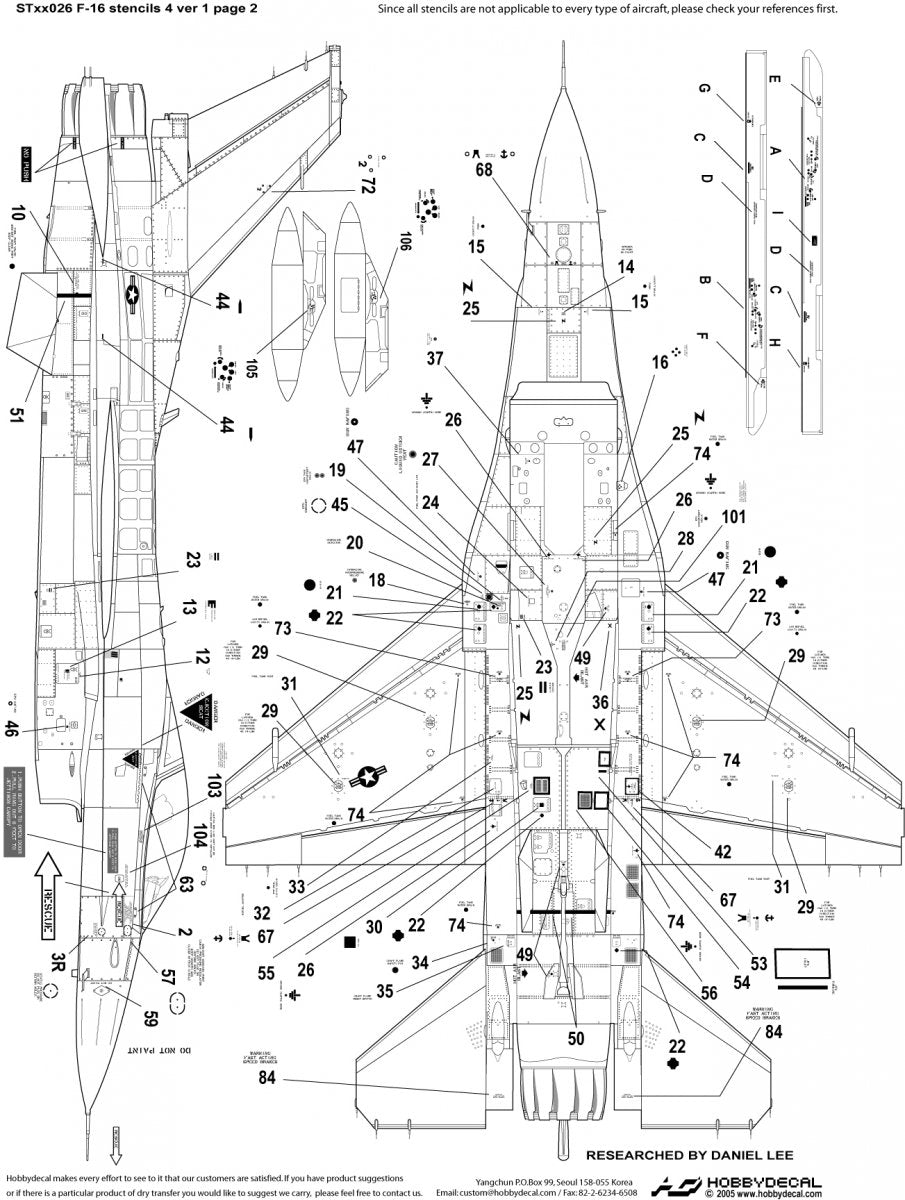 HobbyDecal ST32026V1 Pochoirs F-16 4 ver 1 pour maquette Academy au 1/32 – image 3