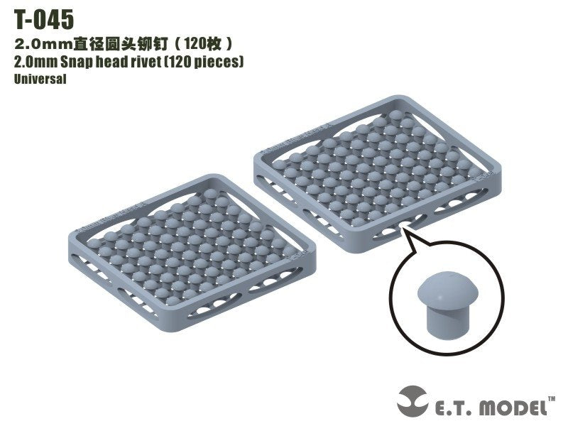 Rivets à tête clipsable ET modèle T-045 2,0 mm (120 pièces) (rivets)