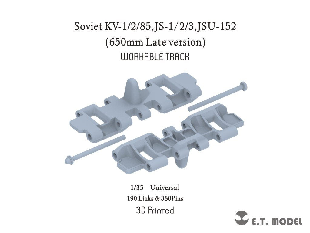 ET Model P35-061 Chars soviétiques KV-1/2/85, JS-1/2/3, ISU-152 (version tardive 650 mm) Chenilles fonctionnelles (impression 3D) 1/35