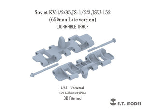 ET Model P35-061 Chars soviétiques KV-1/2/85, JS-1/2/3, ISU-152 (version tardive 650 mm) Chenilles fonctionnelles (impression 3D) 1/35