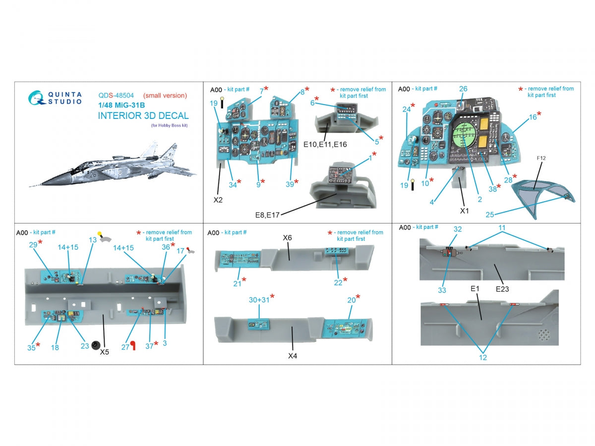 Intérieur imprimé en 3D et coloré sur papier décalcomanie Quinta Studio QDS-48504 MiG-31B (Hobby Boss) (Petite version) 1/48 – image 2