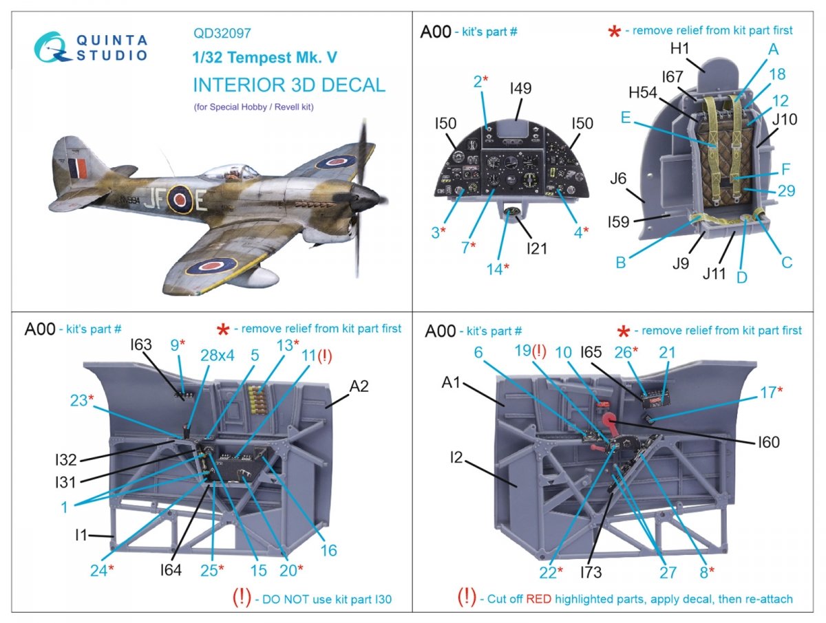 Intérieur imprimé en 3D et coloré sur papier décalcomanie Quinta Studio QD32097 Tempest Mk.V (Special Hobby/Revell) 1/32 – image 12