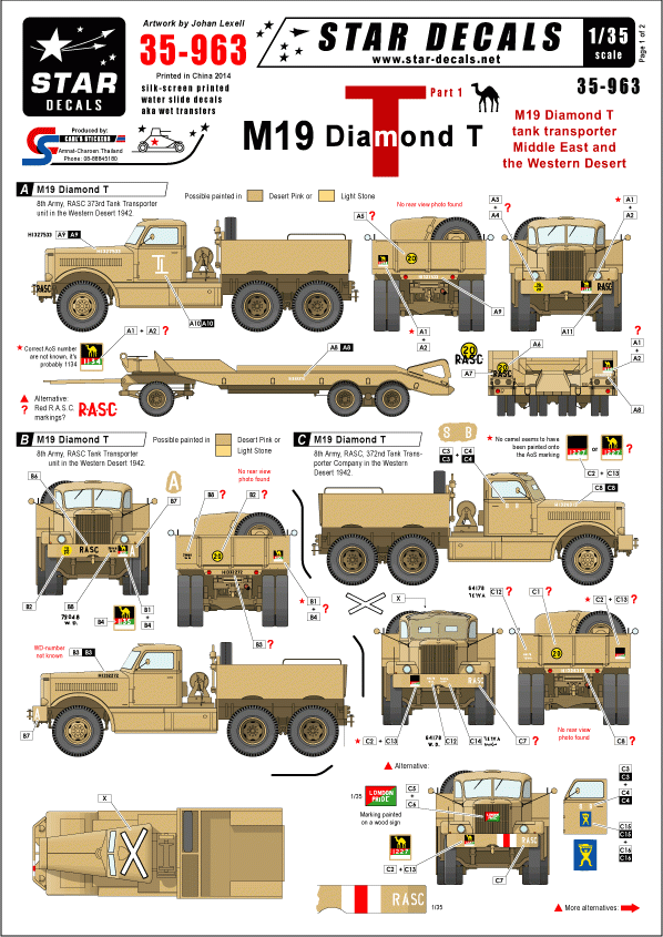 Star Decals 35-963 Transporteur de chars M19 Diamond n° 1 1/35
