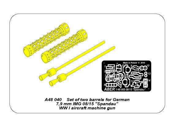 Aber A48 040 Ensemble de deux canons pour mitrailleuse d&amp;#39;avion allemande de 7,9 mm lMG 08/15 Spandau de la Première Guerre mondiale (1/48) – image 4