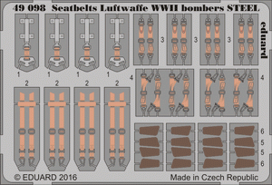 Ceintures de sécurité Eduard 49098 pour bombardiers de la Luftwaffe (Seconde Guerre mondiale), acier, échelle 1/48