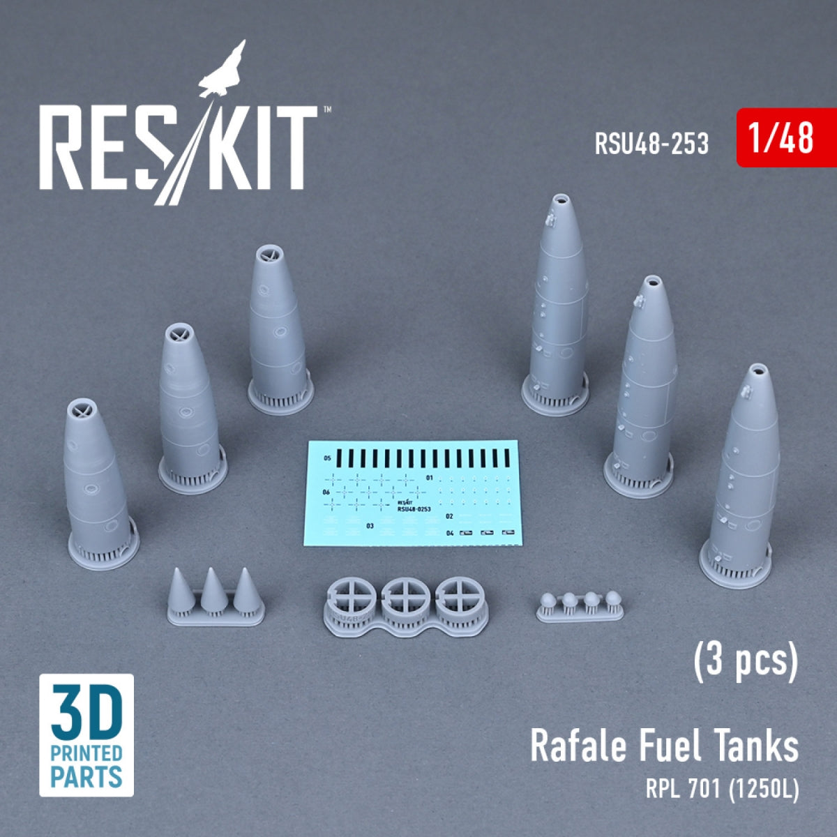 RESKIT RSU48-0253 Réservoirs de carburant RAFALE RPL 701 (1250 L) (3 pièces) (Imprimé en 3D) 1/48 – image 2