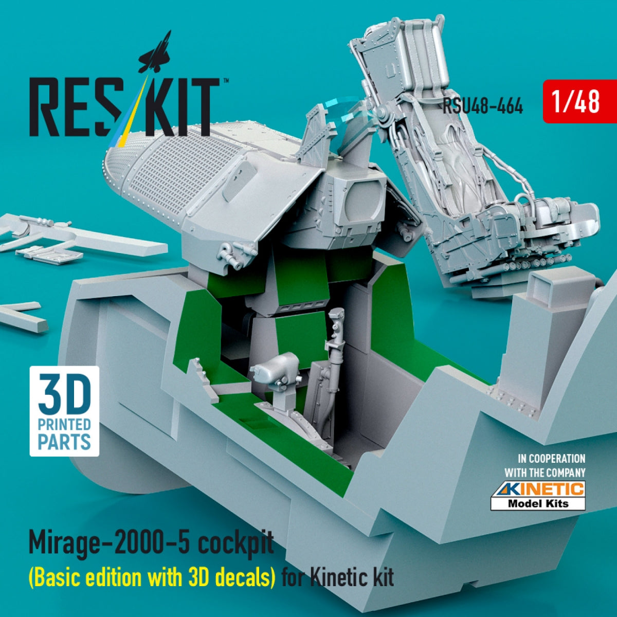 RESKIT RSU48-0464 Mirage-2000-5 cockpit (Basic edition with 3D decals) for Kinetic kit (3D Printed) 1/48