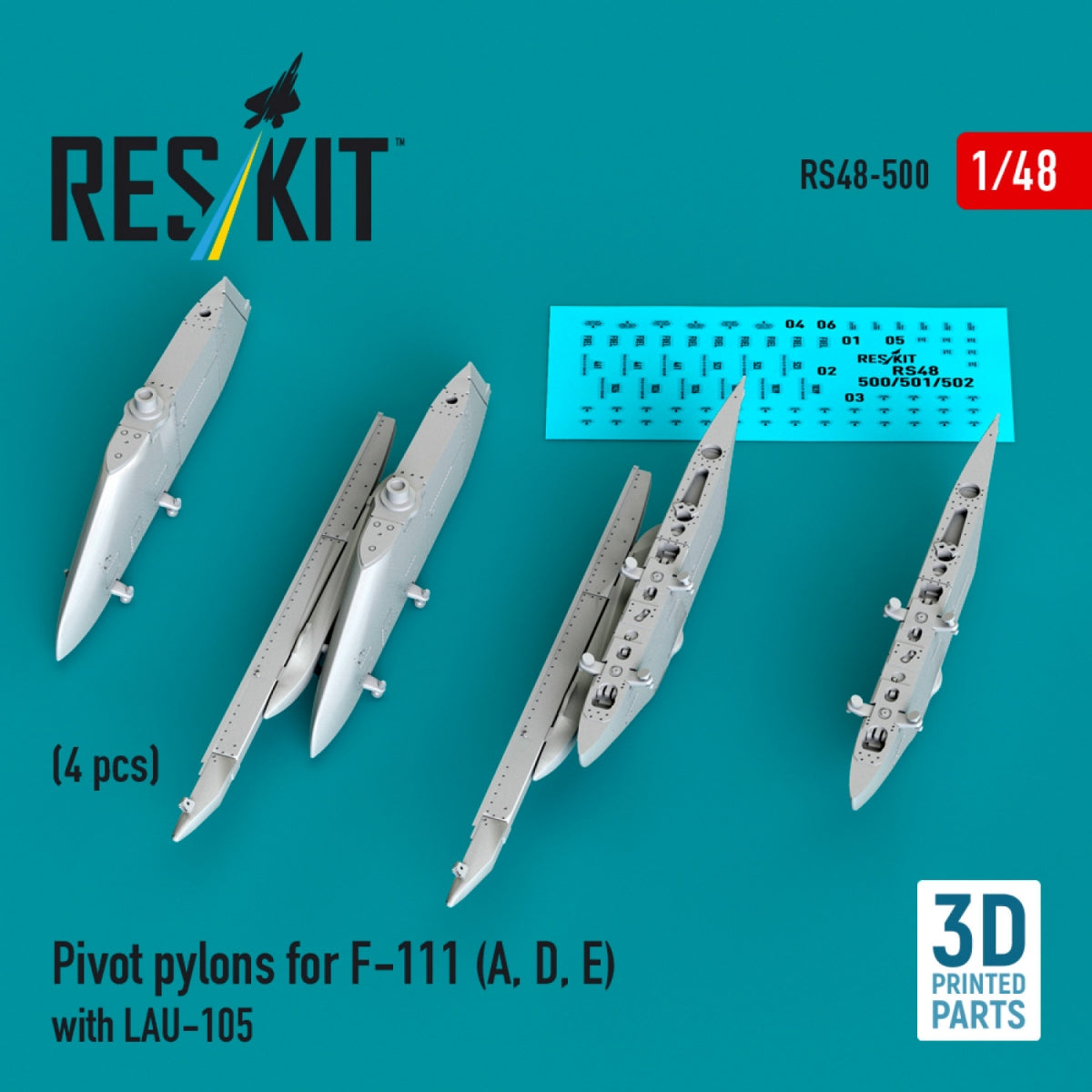 RESKIT RS48-0500 Pylônes de pivot pour F-111 (A, D, E) avec LAU-105 (4 pièces) (Impression 3D) 1/48
