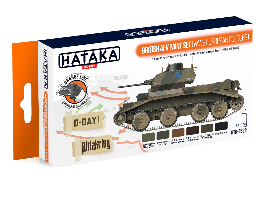Kit de peinture Hataka HTK-CS22 pour véhicules blindés britanniques (couleurs européennes de la Seconde Guerre mondiale) (6 x 17 ml)