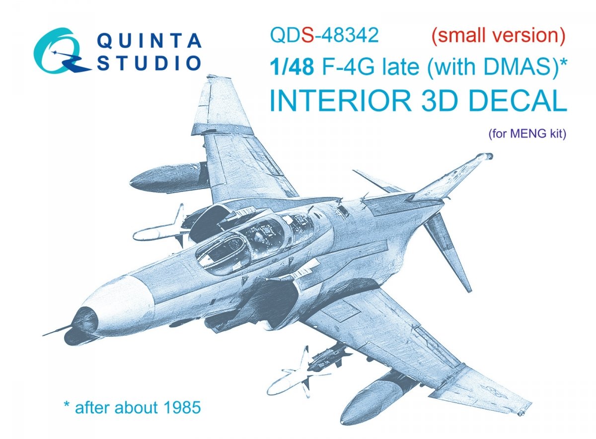 Intérieur imprimé en 3D et coloré sur papier décalcomanie Quinta Studio QDS-48342 F-4G tardif (Meng) (Petite version) 1/48