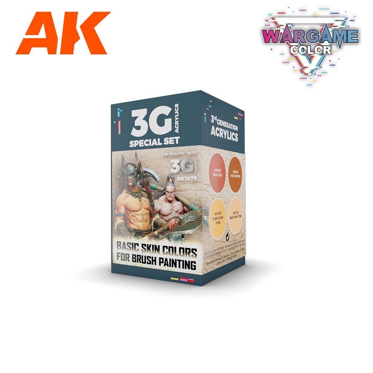 AK Interactive AK1075 WARGAME COLOR SET. COULEURS DE PEAU DE BASE. 4 x 17 ml