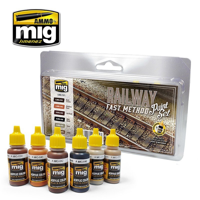AMMO de Mig Jimenez 7471 Railway Fast Method Paint Set 6x17ml