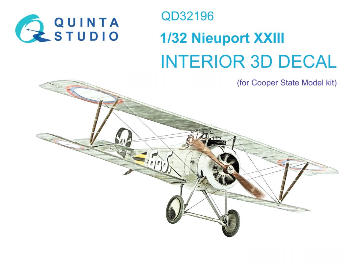 Quinta Studio QD32196 Nieuport XXIII Intérieur coloré imprimé en 3D sur papier décalque (CSM) 1/32