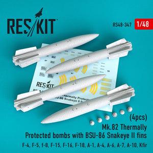 RESKIT RS48-0347 MK.82 BOMBES THERMIQUEMENT PROTÉGÉES AVEC AILERONS BSU-86 SNAKEYE II (4 PIÈCES) 1/48