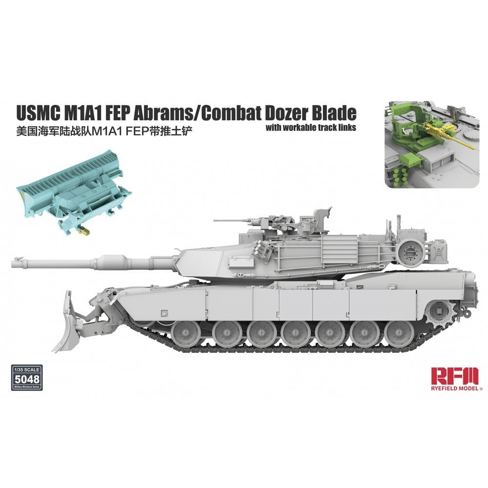 Lame de bulldozer de combat M1A1 FEP Abrams, modèle Rye Field 5048, USMC, échelle 1/35