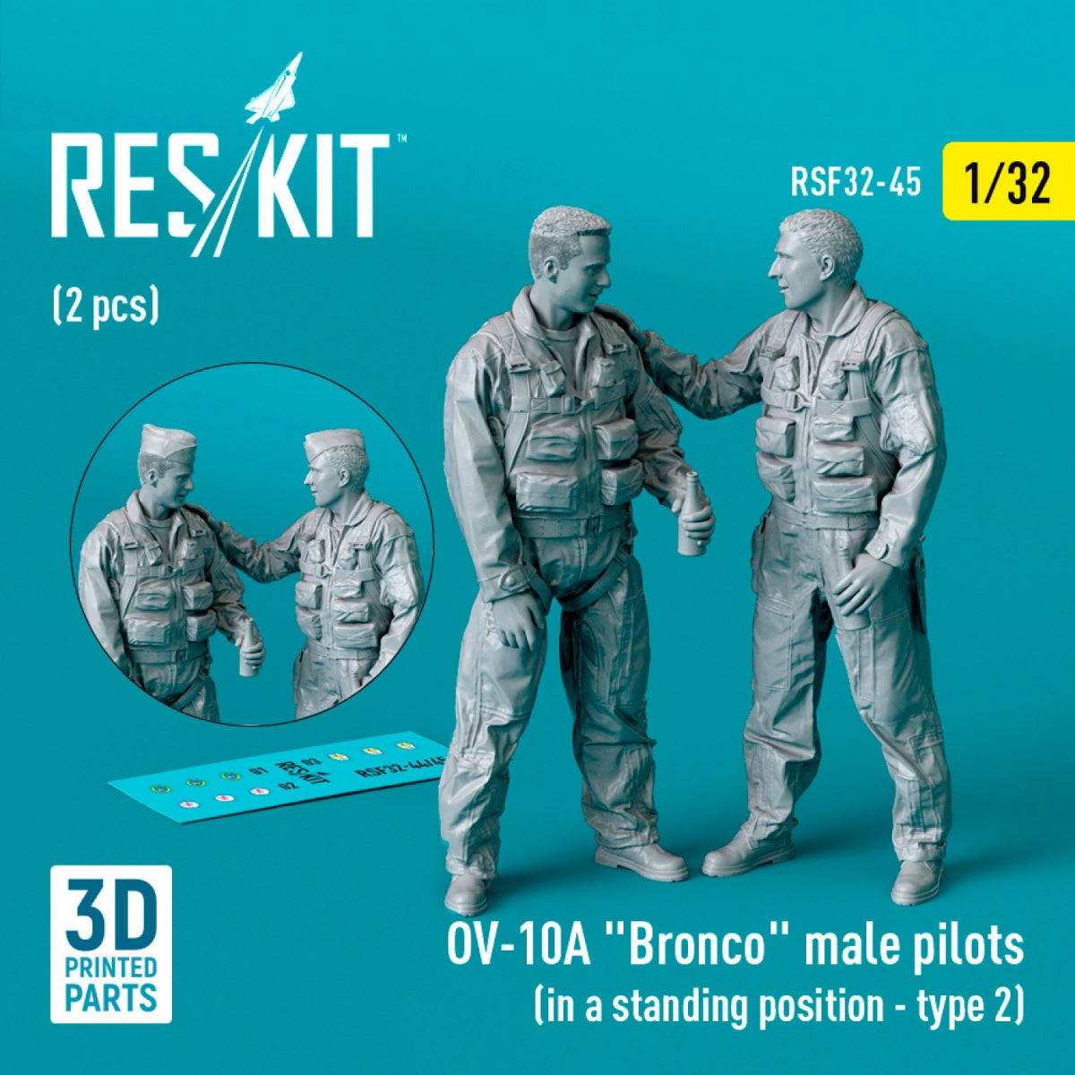 RESKIT RSF32-0045 OV-10A « Bronco » Pilotes masculins (position debout - type 2) (2 pièces) (Impression 3D) 1/32